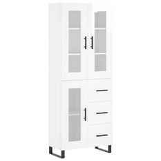 Buffet haut Blanc brillant 69,5x34x180 cm Bois d'ingénierie