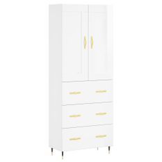 Buffet haut Blanc brillant 69,5x34x180 cm Bois d'ingénierie