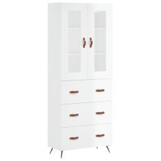 Buffet haut Blanc brillant 69,5x34x180 cm Bois d'ingénierie