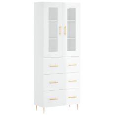 Buffet haut Blanc brillant 69,5x34x180 cm Bois d'ingénierie