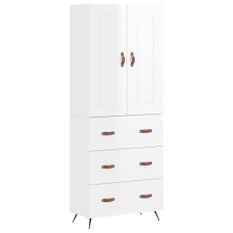 Buffet haut Blanc brillant 69,5x34x180 cm Bois d'ingénierie