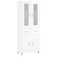 Buffet haut Blanc brillant 69,5x34x180 cm Bois d'ingénierie