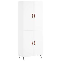 Buffet haut Blanc brillant 69,5x34x180 cm Bois d'ingénierie