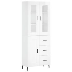 Buffet haut Blanc brillant 69,5x34x180 cm Bois d'ingénierie