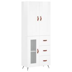 Buffet haut Blanc brillant 69,5x34x180 cm Bois d'ingénierie