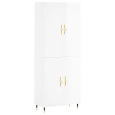 Buffet haut Blanc brillant 69,5x34x180 cm Bois d'ingénierie