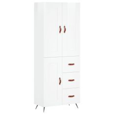 Buffet haut Blanc brillant 69,5x34x180 cm Bois d'ingénierie