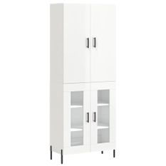 Buffet haut Blanc brillant 69,5x34x180 cm Bois d'ingénierie