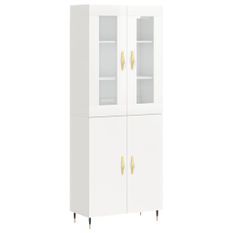 Buffet haut Blanc brillant 69,5x34x180 cm Bois d'ingénierie