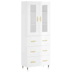 Buffet haut Blanc brillant 69,5x34x180 cm Bois d'ingénierie