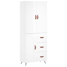 Buffet haut Blanc brillant 69,5x34x180 cm Bois d'ingénierie