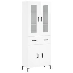 Buffet haut Blanc brillant 69,5x34x180 cm Bois d'ingénierie