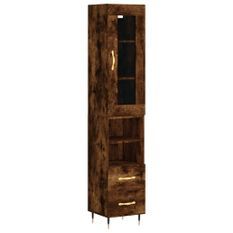 Buffet haut Chêne fumé 34,5x34x180 cm Bois d'ingénierie