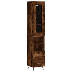 Buffet haut Chêne fumé 34,5x34x180 cm Bois d'ingénierie