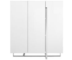 Buffet haut design 3 portes Dezina 120 cm - Laqué blanc et acier chromé