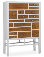 Buffet haut en bois massif de Mindy blanc et naturel 18 tiroirs Ranka 100 cm