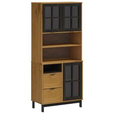 Buffet haut et portes en verre FLAM 80x40x180cm bois massif pin