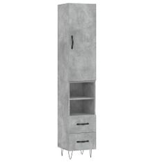 Buffet haut Gris béton 34,5x34x180 cm Bois d'ingénierie