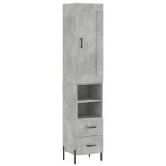 Buffet haut Gris béton 34,5x34x180 cm Bois d'ingénierie