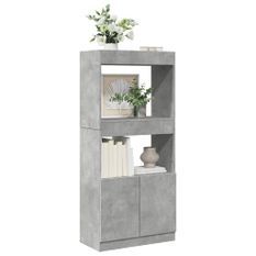 Buffet haut gris béton 63x33x140 cm bois d'ingénierie