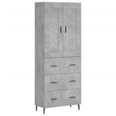 Buffet haut Gris béton 69,5x34x180 cm Bois d'ingénierie