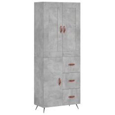 Buffet haut Gris béton 69,5x34x180 cm Bois d'ingénierie