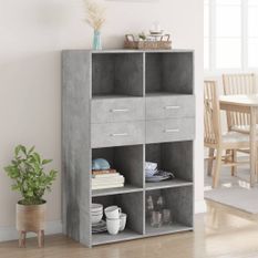Buffet haut gris béton 80x42,5x124 cm bois d'ingénierie