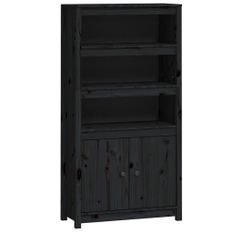 Buffet haut Noir 80x35x154 cm Bois massif de pin