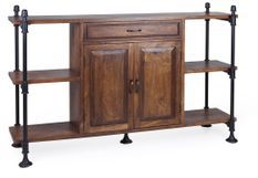 Buffet industriel 1 tiroir 2 portes fer noir et bois de manguier marron Kouba 160 cm