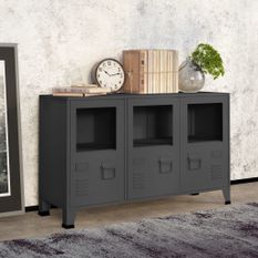 Buffet industriel Anthracite 105x35x62 cm Métal et verre