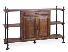 Buffet industriel KUBA – Bois de manguier massif & fer noir – 1 tiroir, 2 portes