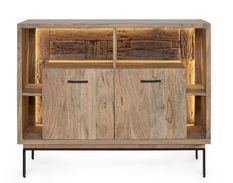 Buffet lumineux 2 portes MANGAL 115 cm – Bois massif d'acacia & acier