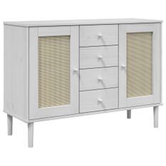 Buffet SENJA aspect rotin blanc 112x40x80cm bois massif de pin