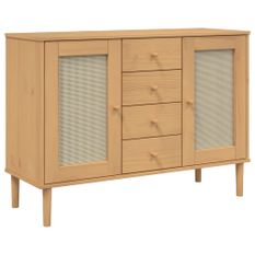 Buffet SENJA aspect rotin marron 112x40x80cm bois massif de pin