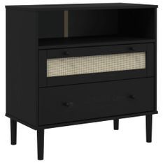 Buffet SENJA aspect rotin noir 80x40x80 cm bois massif de pin