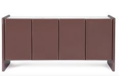 Buffet taupe OTILIA 4 portes – Finition brillante & plateau en pierre marbré