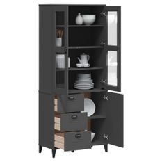 Buffet VIKEN gris anthracite 80x40x190 cm bois massif de pin