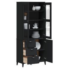 Buffet VIKEN noir 80x40x190 cm bois massif de pin