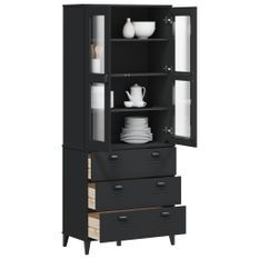 Buffet VIKEN noir 80x40x190 cm bois massif de pin