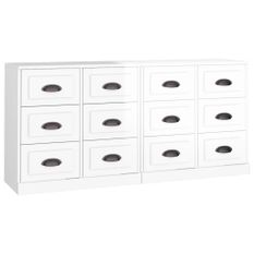 Buffets 2 pcs blanc brillant bois d'ingénierie