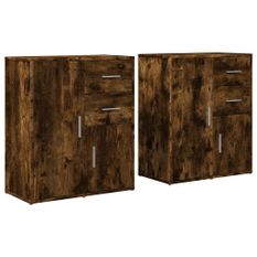 Buffets 2 pcs chêne fumé 60x31x70 cm bois d'ingénierie