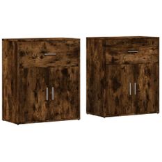 Buffets 2 pcs chêne fumé 60x31x70 cm bois d'ingénierie