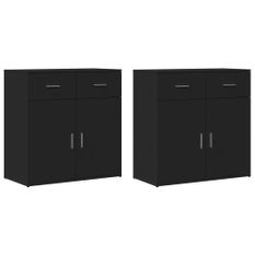 Buffets 2 pcs noir 79x38x80 cm bois d'ingénierie