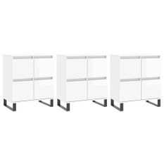 Buffets 3 pcs blanc brillant bois d'ingénierie