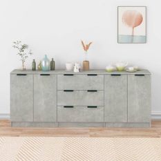 Buffets 3 pcs Gris béton Bois d'ingénierie 2