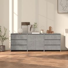 Buffets 3 pcs Gris béton Bois d'ingénierie 3