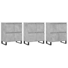 Buffets 3 pcs gris béton bois d'ingénierie