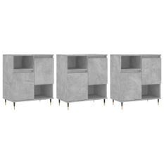 Buffets 3 pcs gris béton bois d'ingénierie