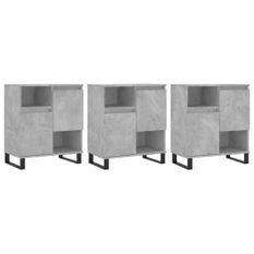 Buffets 3 pcs gris béton bois d'ingénierie