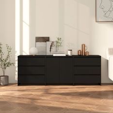 Buffets 3 pcs Noir Bois d'ingénierie 2